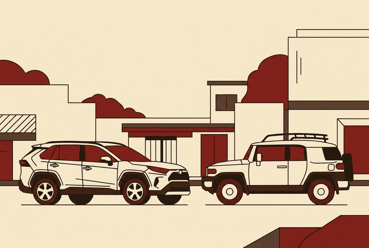 Voitures Toyota RAV4 et FJ Cruiser devant le bâtiment CFAO Mobility Togo à Lomé.